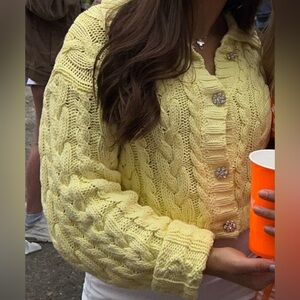 Zara Yellow Cable Knit Cardigan Sweater